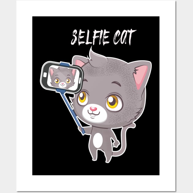 Cute Cat Selfie Wall Art by JeffDesign